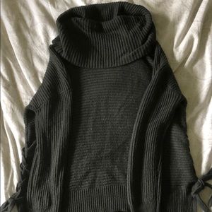 Olive green cowlneck lace up sweater